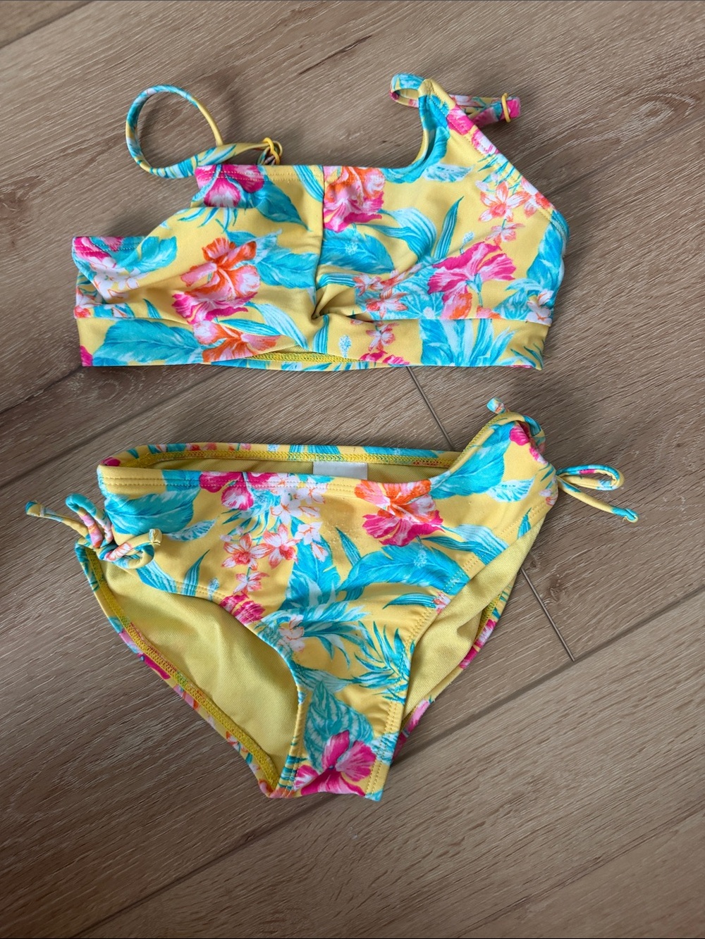 art class Yellow Floral Two-Piece Girls Swim Set with Turquoise & Pink Accents